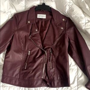 NWOT Faux Maroon Leather Jacket-Large